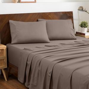 imageBare Home Queen Sheet Set  Hotel Luxury  Deep Pockets  Double Brushed Microfiber for Softness  Easy Fit  4 Piece Set  Bed Sheets with Envelope Pillowcases Queen SandTaupe