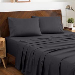 imageBare Home Queen Sheet Set  Hotel Luxury  Deep Pockets  Double Brushed Microfiber for Softness  Easy Fit  4 Piece Set  Bed Sheets with Envelope Pillowcases Queen SandForged Iron Grey