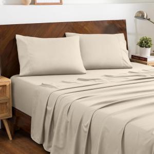 imageBare Home Queen Sheet Set  Hotel Luxury  Deep Pockets  Double Brushed Microfiber for Softness  Easy Fit  4 Piece Set  Bed Sheets with Envelope Pillowcases Queen SandSand