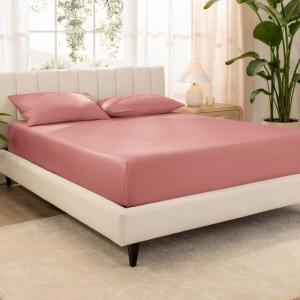 imageBare Home 100 Organic Cotton Sateen Fitted Sheet  Smooth Sateen Weave  Breathable ampamp Cooling  Hotel Luxury  Durable Fitted Sheet  Deep Pocket Queen Taupe12  Dusty Rose