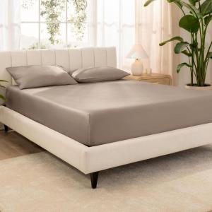 imageBare Home 100 Organic Cotton Sateen Fitted Sheet  Smooth Sateen Weave  Breathable ampamp Cooling  Hotel Luxury  Durable Fitted Sheet  Deep Pocket Queen Taupe05  Taupe