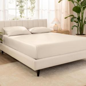 imageBare Home 100 Organic Cotton Sateen Fitted Sheet  Smooth Sateen Weave  Breathable ampamp Cooling  Hotel Luxury  Durable Fitted Sheet  Deep Pocket Queen Taupe07  Sand