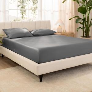 imageBare Home 100 Organic Cotton Sateen Fitted Sheet  Smooth Sateen Weave  Breathable ampamp Cooling  Hotel Luxury  Durable Fitted Sheet  Deep Pocket Queen Taupe03  Grey