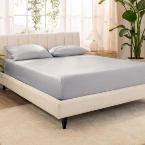 imageBare Home 100 Organic Cotton Sateen Fitted Sheet  Smooth Sateen Weave  Breathable ampamp Cooling  Hotel Luxury  Durable Fitted Sheet  Deep Pocket Queen Taupe04  Light Grey