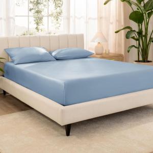 imageBare Home 100 Organic Cotton Sateen Fitted Sheet  Smooth Sateen Weave  Breathable ampamp Cooling  Hotel Luxury  Durable Fitted Sheet  Deep Pocket Queen Taupe10  Dusty Blue