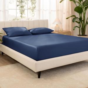 imageBare Home 100 Organic Cotton Sateen Fitted Sheet  Smooth Sateen Weave  Breathable ampamp Cooling  Hotel Luxury  Durable Fitted Sheet  Deep Pocket Queen Taupe08  Dark Blue