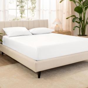 imageBare Home 100 Organic Cotton Sateen Fitted Sheet  Smooth Sateen Weave  Breathable ampamp Cooling  Hotel Luxury  Durable Fitted Sheet  Deep Pocket Queen Taupe01  White