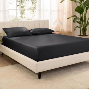 imageBare Home 100 Organic Cotton Sateen Fitted Sheet  Smooth Sateen Weave  Breathable ampamp Cooling  Hotel Luxury  Durable Fitted Sheet  Deep Pocket Queen Taupe02  Black