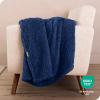 imageBare Home Faux Shearling Blanket  FullQueen Size  Blanket for Bed Sofa Couch Camping Travel and Gifts  Warm ampamp Lightweight  Fluffy ampamp Soft FullQueen Cable Grey05  Solid Dark Blue