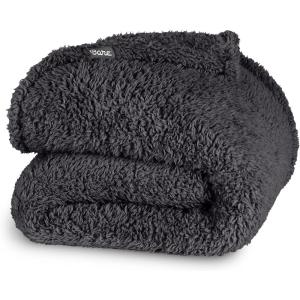 imageBare Home Faux Shearling Blanket  FullQueen Size  Blanket for Bed Sofa Couch Camping Travel and Gifts  Warm ampamp Lightweight  Fluffy ampamp Soft FullQueen Cable Grey02  Solid Forged Iron Grey