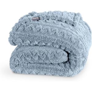 imageBare Home Faux Shearling Blanket  FullQueen Size  Blanket for Bed Sofa Couch Camping Travel and Gifts  Warm ampamp Lightweight  Fluffy ampamp Soft FullQueen Cable Grey12  Cable Dusty Blue