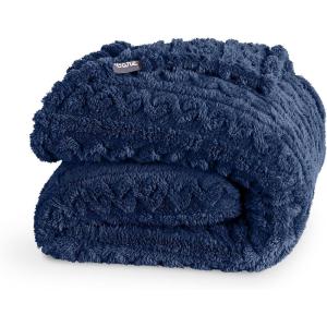 imageBare Home Faux Shearling Blanket  FullQueen Size  Blanket for Bed Sofa Couch Camping Travel and Gifts  Warm ampamp Lightweight  Fluffy ampamp Soft FullQueen Cable Grey13  Cable Dark Blue