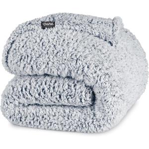 imageBare Home Faux Shearling Blanket  FullQueen Size  Blanket for Bed Sofa Couch Camping Travel and Gifts  Warm ampamp Lightweight  Fluffy ampamp Soft FullQueen Cable Grey08  Tipped Dusty Blue