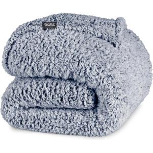 imageBare Home Faux Shearling Blanket  FullQueen Size  Blanket for Bed Sofa Couch Camping Travel and Gifts  Warm ampamp Lightweight  Fluffy ampamp Soft FullQueen Cable Grey09  Tipped Dark Blue