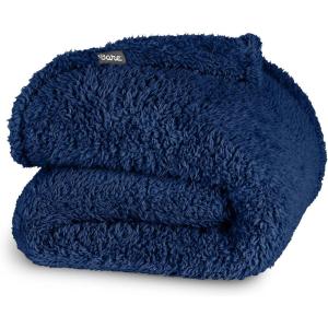 imageBare Home Faux Shearling Blanket  FullQueen Size  Blanket for Bed Sofa Couch Camping Travel and Gifts  Warm ampamp Lightweight  Fluffy ampamp Soft FullQueen Cable Grey05  Solid Dark Blue