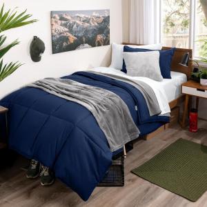 imageBare Home Dorm Ready  Twin XL  BedinABag 11 Piece Comforter ampamp Sheet Set ampamp Blanket ampamp Mattress Pad  UltraSoft 1800 Premium  Bedding Set Twin XL GreyHeather Pewter Cationic04  Dark BlueWhite
