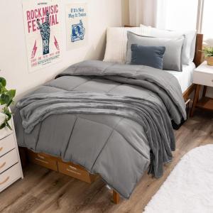 imageBare Home Ultimate Bed in A Bag  Twin XL  9 Piece  Comforter ampamp Sheet Set Fleece Blanket Mattress Pad Pillow Protector  UltraSoft 1800 Microfiber Bedding Set Twin XL Dark BlueDark Blue07  Light GreyWhite
