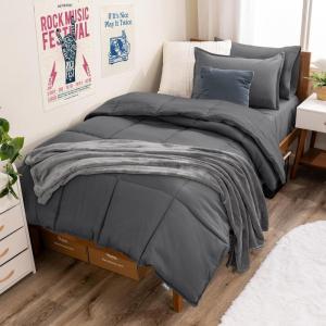 imageBare Home Ultimate Bed in A Bag  Twin XL  9 Piece  Comforter ampamp Sheet Set Fleece Blanket Mattress Pad Pillow Protector  UltraSoft 1800 Microfiber Bedding Set Twin XL Dark BlueDark Blue04  GreyGrey