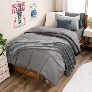 imageBare Home Ultimate Bed in A Bag  Twin XL  9 Piece  Comforter ampamp Sheet Set Fleece Blanket Mattress Pad Pillow Protector  UltraSoft 1800 Microfiber Bedding Set Twin XL Dark BlueDark Blue06  Light GreyGrey