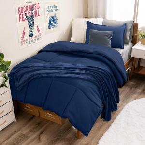 imageBare Home Ultimate Bed in A Bag  Twin XL  9 Piece  Comforter ampamp Sheet Set Fleece Blanket Mattress Pad Pillow Protector  UltraSoft 1800 Microfiber Bedding Set Twin XL Dark BlueDark Blue10  Dark BlueLight Grey
