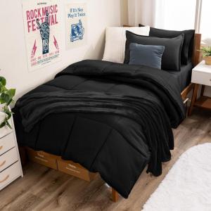 imageBare Home Ultimate Bed in A Bag  Twin XL  9 Piece  Comforter ampamp Sheet Set Fleece Blanket Mattress Pad Pillow Protector  UltraSoft 1800 Microfiber Bedding Set Twin XL Dark BlueDark Blue01  BlackBlack