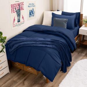 imageBare Home Ultimate Bed in A Bag  Twin XL  9 Piece  Comforter ampamp Sheet Set Fleece Blanket Mattress Pad Pillow Protector  UltraSoft 1800 Microfiber Bedding Set Twin XL Dark BlueDark Blue11  Dark BlueDark Blue