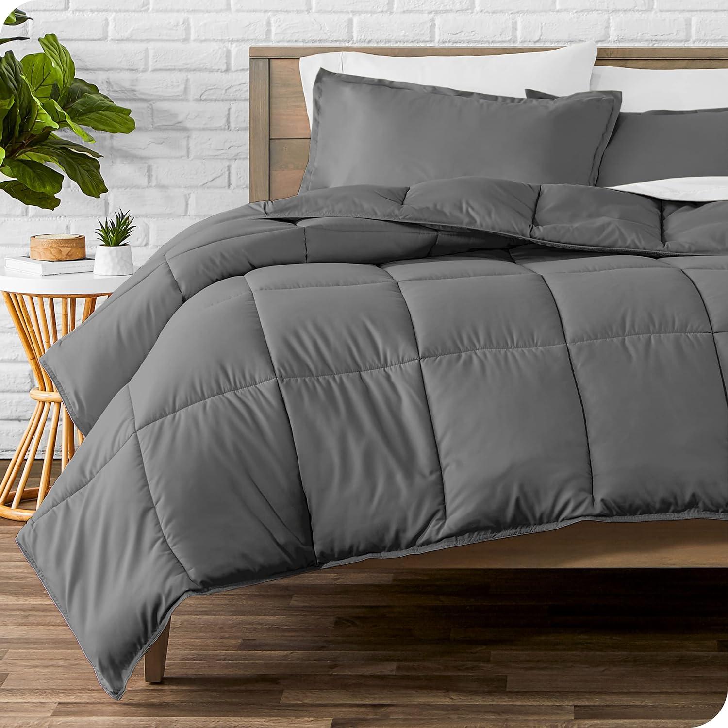 imageBare Home Comforter Set with Microfiber Flat Sheet Bundle TwinTwin XL Grey