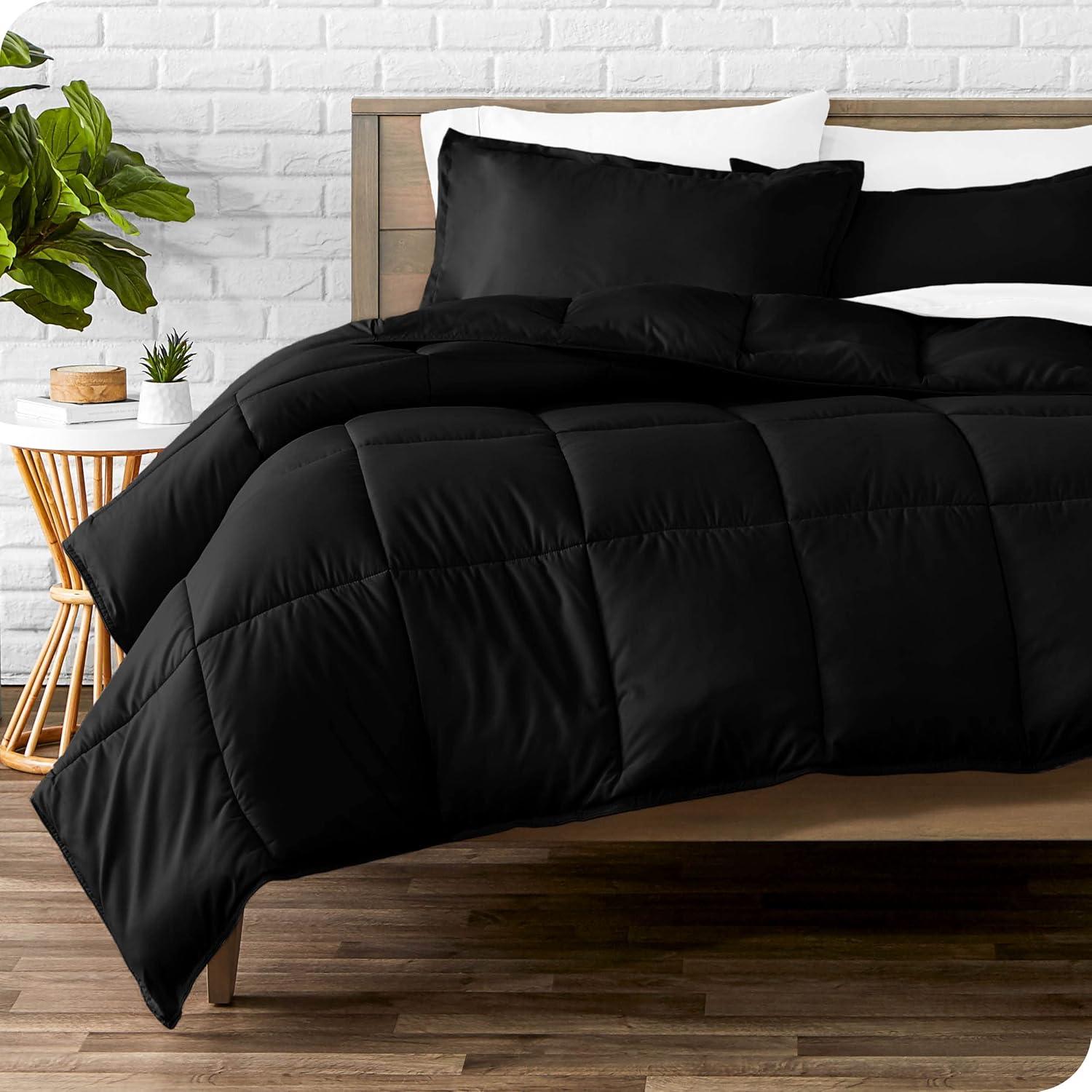 imageBare Home Comforter Set with Microplush Blanket Bundle King Black