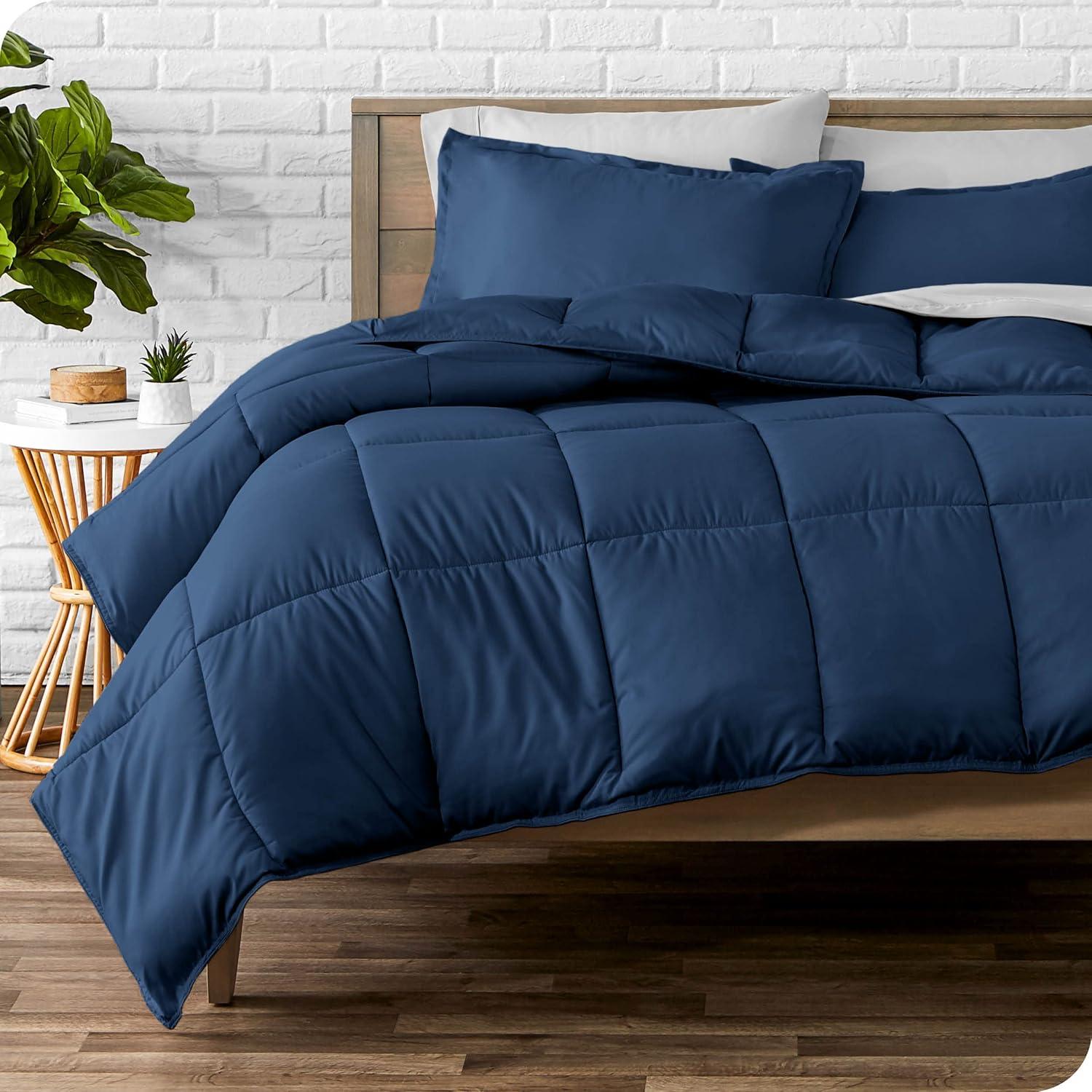 imageBare Home Comforter Set with Microplush Blanket Bundle Queen Dark Blue