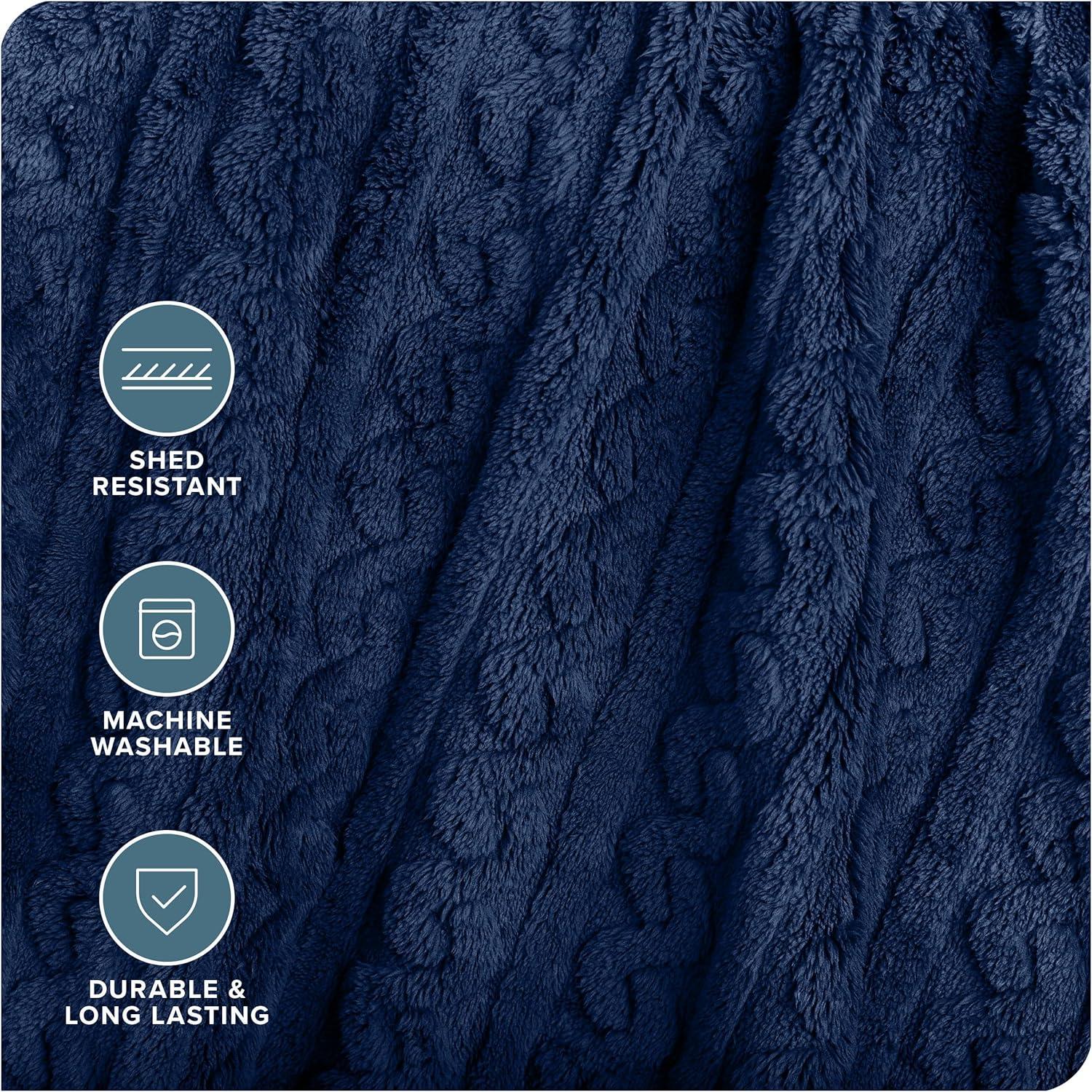 imageBare Home Faux Shearling Blanket  Blanket for Bed Sofa Couch Camping Travel and Gifts  Warm ampamp Lightweight Throw  Fluffy ampamp Soft TwinTwin XL Cable Dark Blue