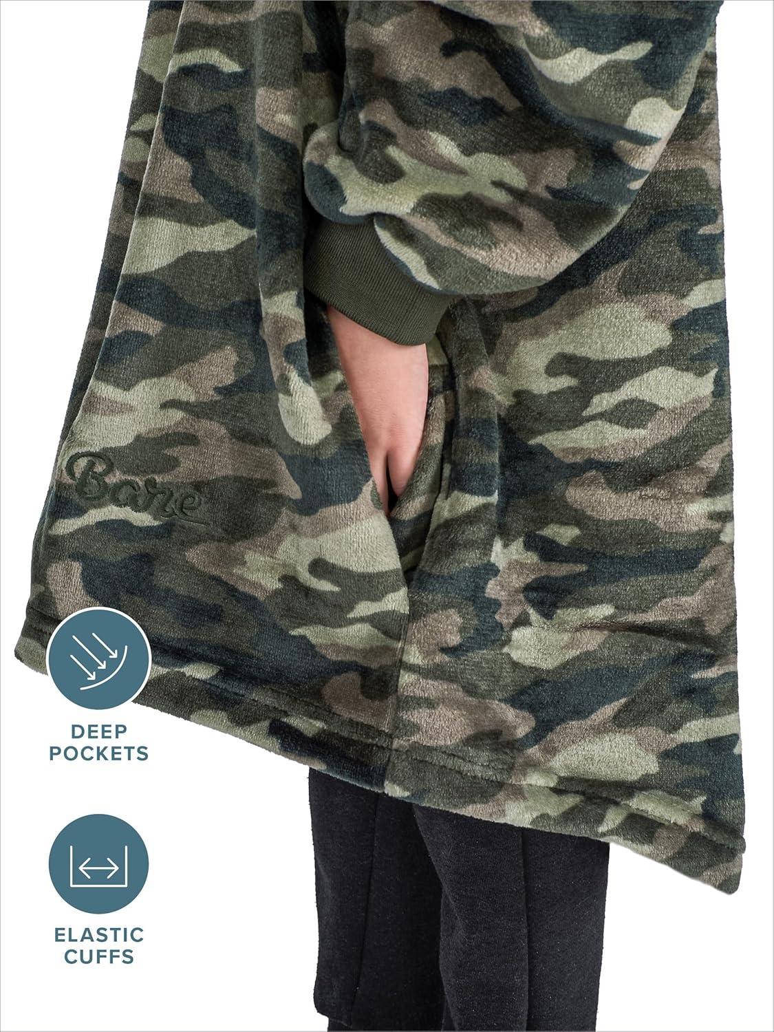 imageBare Home Long Length Microplush Wearable Blanket with Side Pockets  Soft and Plush  Warm and Cozy  Adult ampamp Kid Sizes Kids Light PinkCamo Green