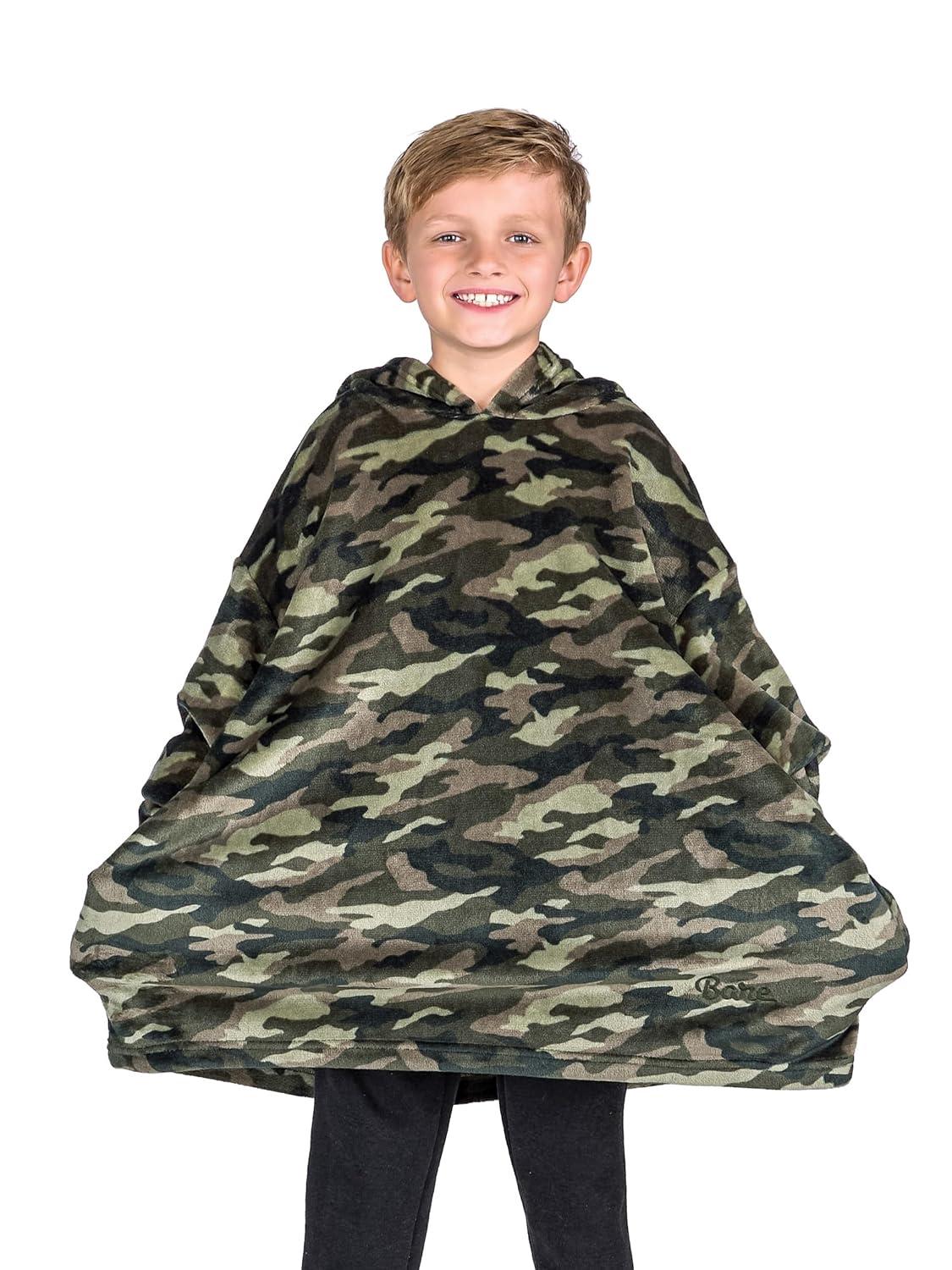 imageBare Home Long Length Microplush Wearable Blanket with Side Pockets  Soft and Plush  Warm and Cozy  Adult ampamp Kid Sizes Kids Light PinkCamo Green