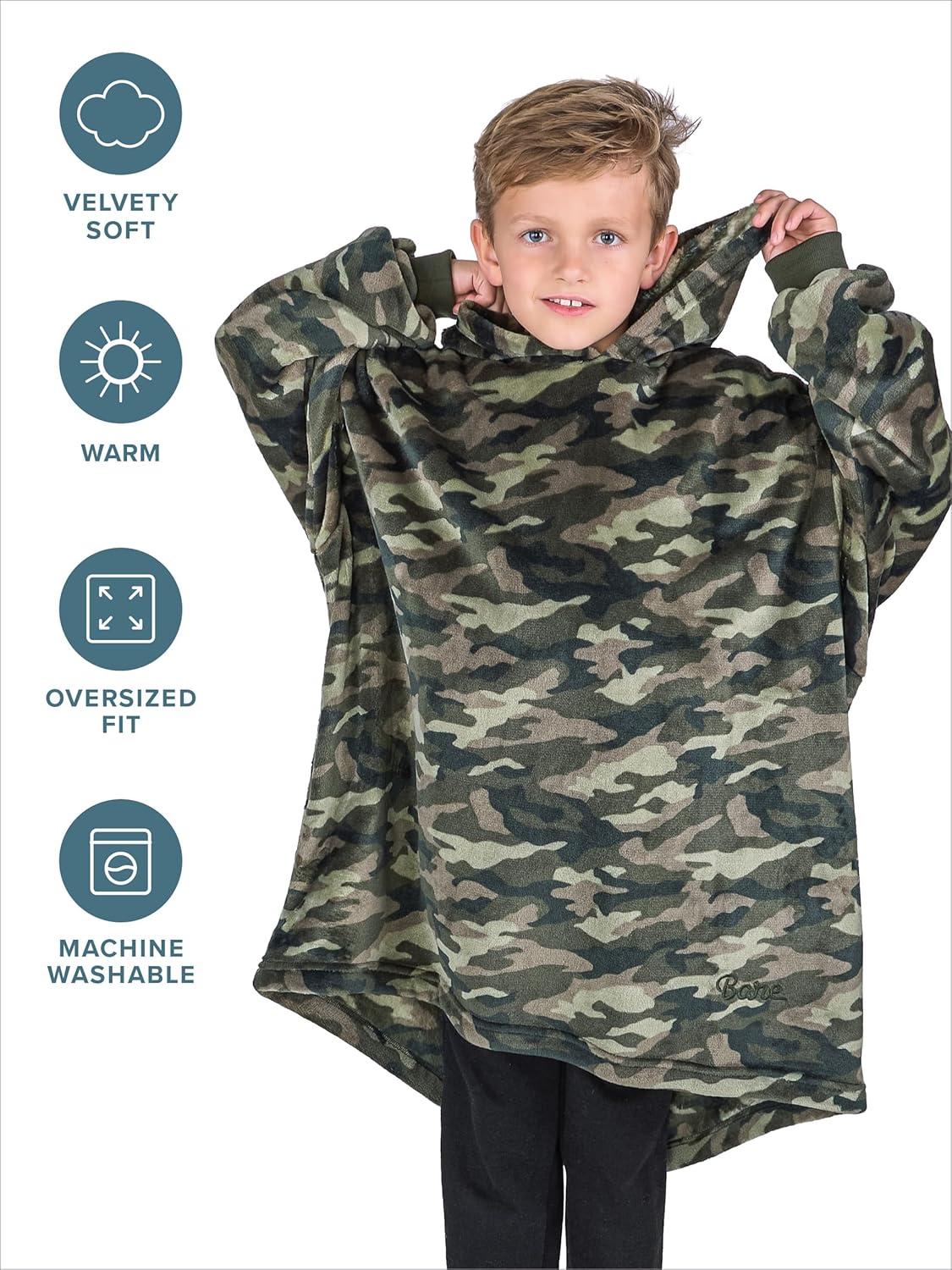 imageBare Home Long Length Microplush Wearable Blanket with Side Pockets  Soft and Plush  Warm and Cozy  Adult ampamp Kid Sizes Kids Light PinkCamo Green