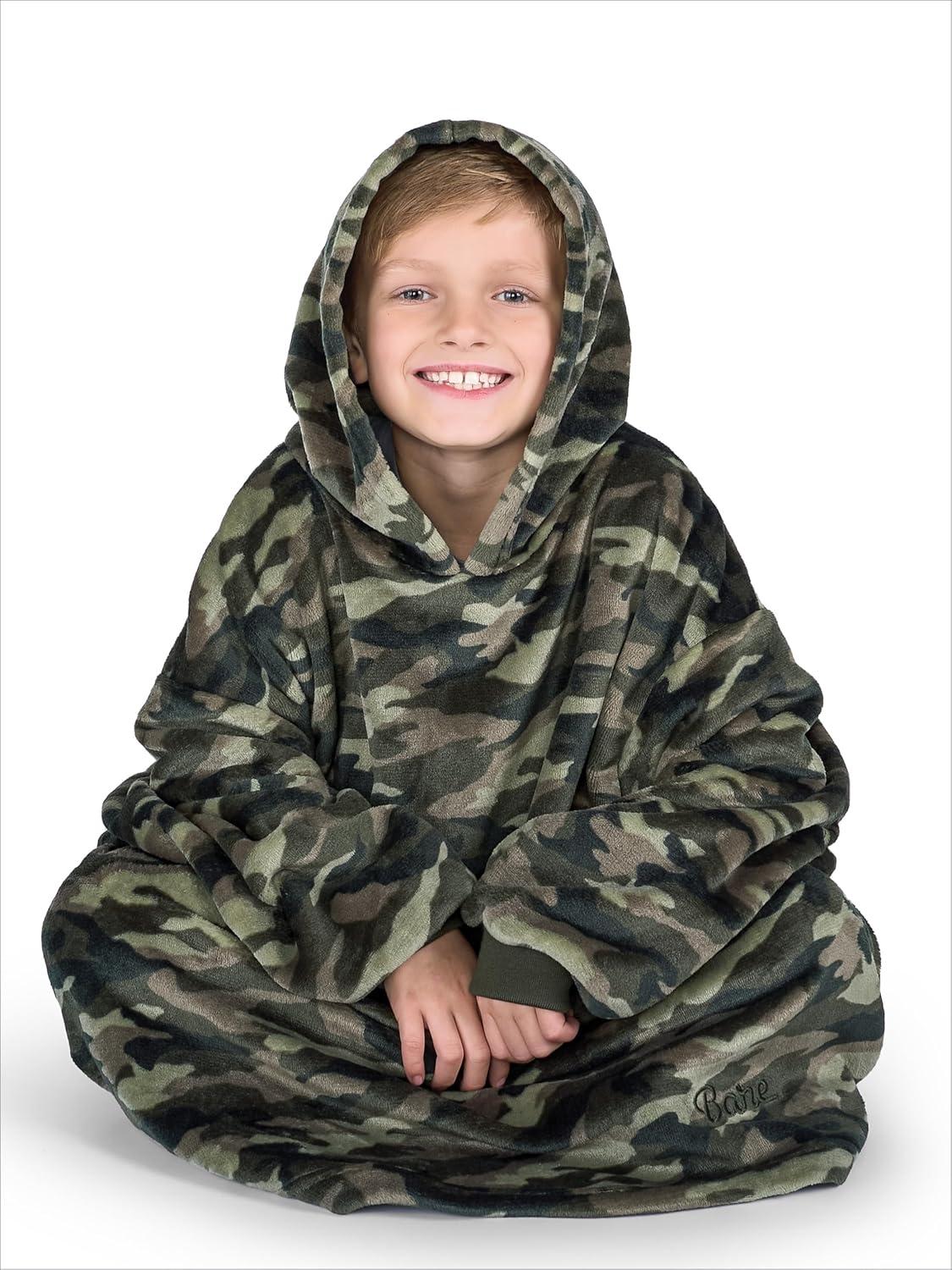imageBare Home Long Length Microplush Wearable Blanket with Side Pockets  Soft and Plush  Warm and Cozy  Adult ampamp Kid Sizes Kids Light PinkCamo Green