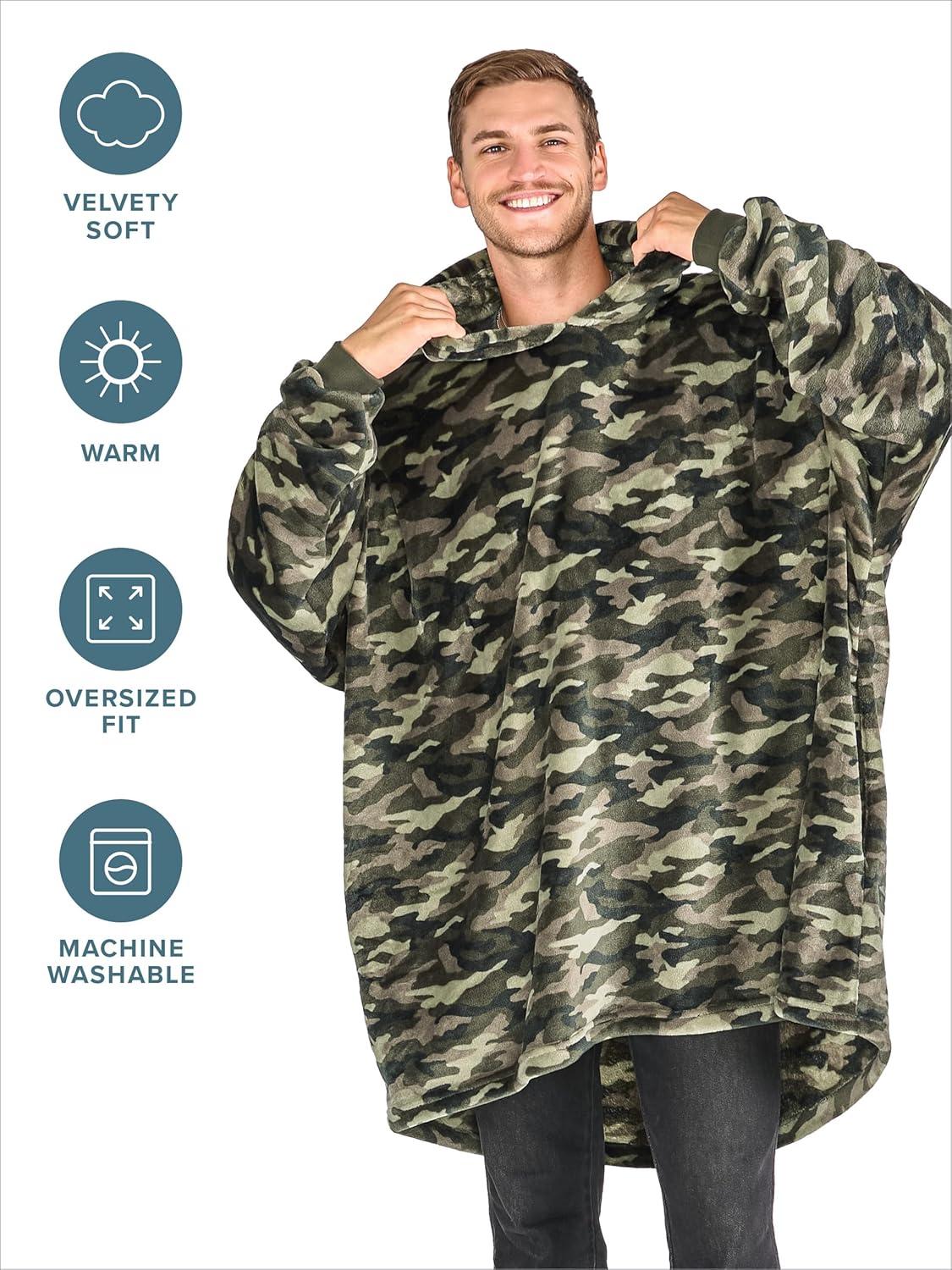 imageBare Home Long Length Microplush Wearable Blanket with Side Pockets  Soft and Plush  Warm and Cozy  Adult ampamp Kid Sizes Kids Light PinkCamo Green