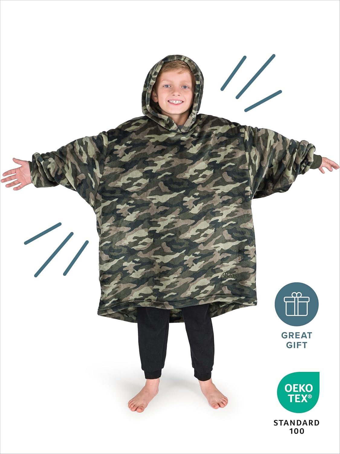 imageBare Home Long Length Microplush Wearable Blanket with Side Pockets  Soft and Plush  Warm and Cozy  Adult ampamp Kid Sizes Kids Light PinkCamo Green