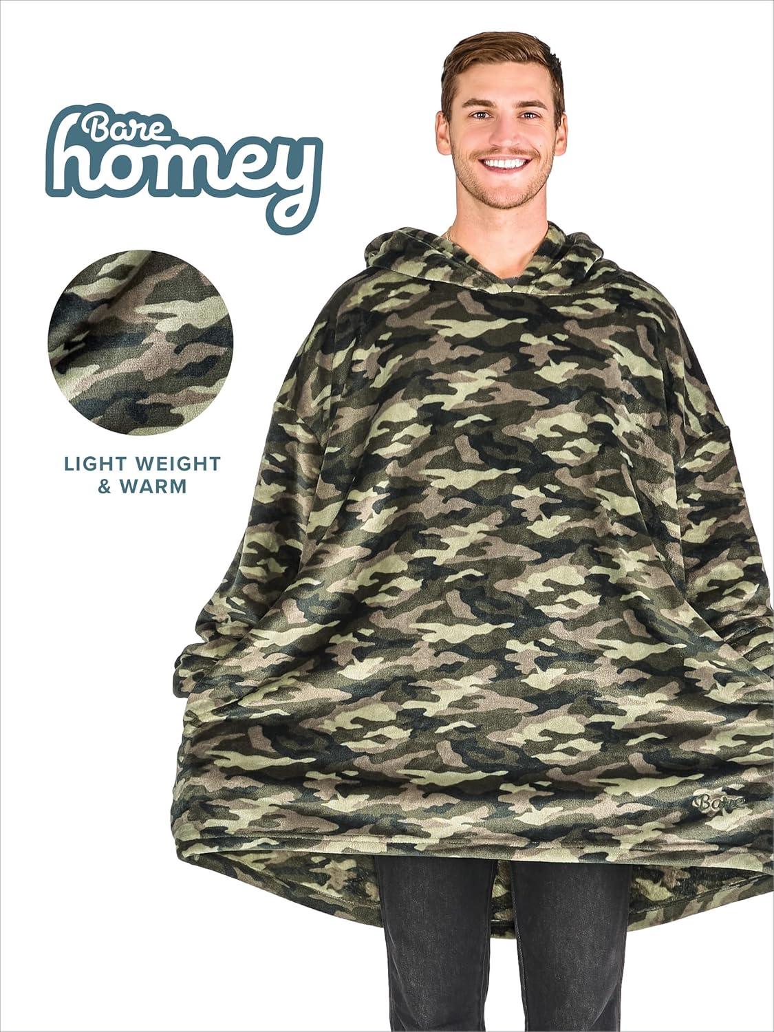 imageBare Home Long Length Microplush Wearable Blanket with Side Pockets  Soft and Plush  Warm and Cozy  Adult ampamp Kid Sizes Kids Light PinkCamo Green