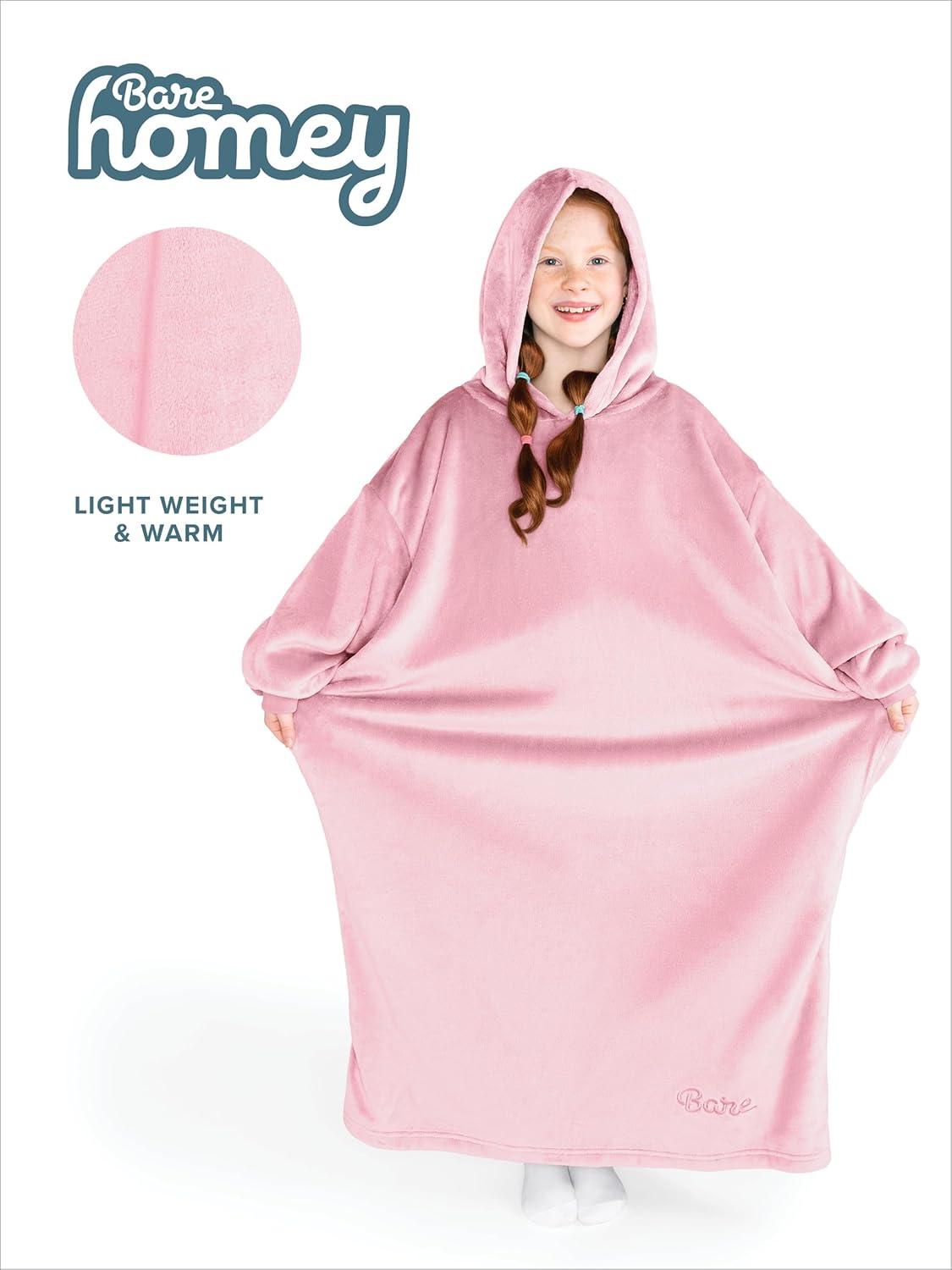 imageBare Home Long Length Microplush Wearable Blanket with Side Pockets  Soft and Plush  Warm and Cozy  Adult ampamp Kid Sizes Kids Light PinkLight Pink