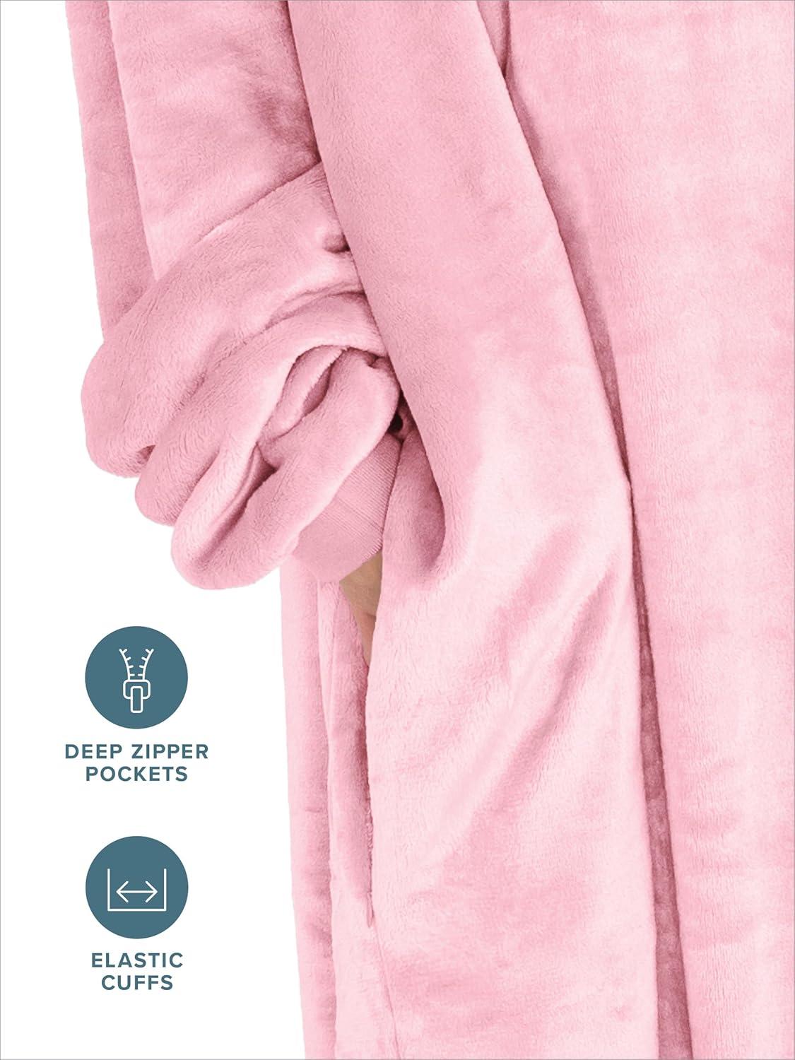 imageBare Home Long Length Microplush Wearable Blanket with Side Pockets  Soft and Plush  Warm and Cozy  Adult ampamp Kid Sizes Kids Light PinkLight Pink