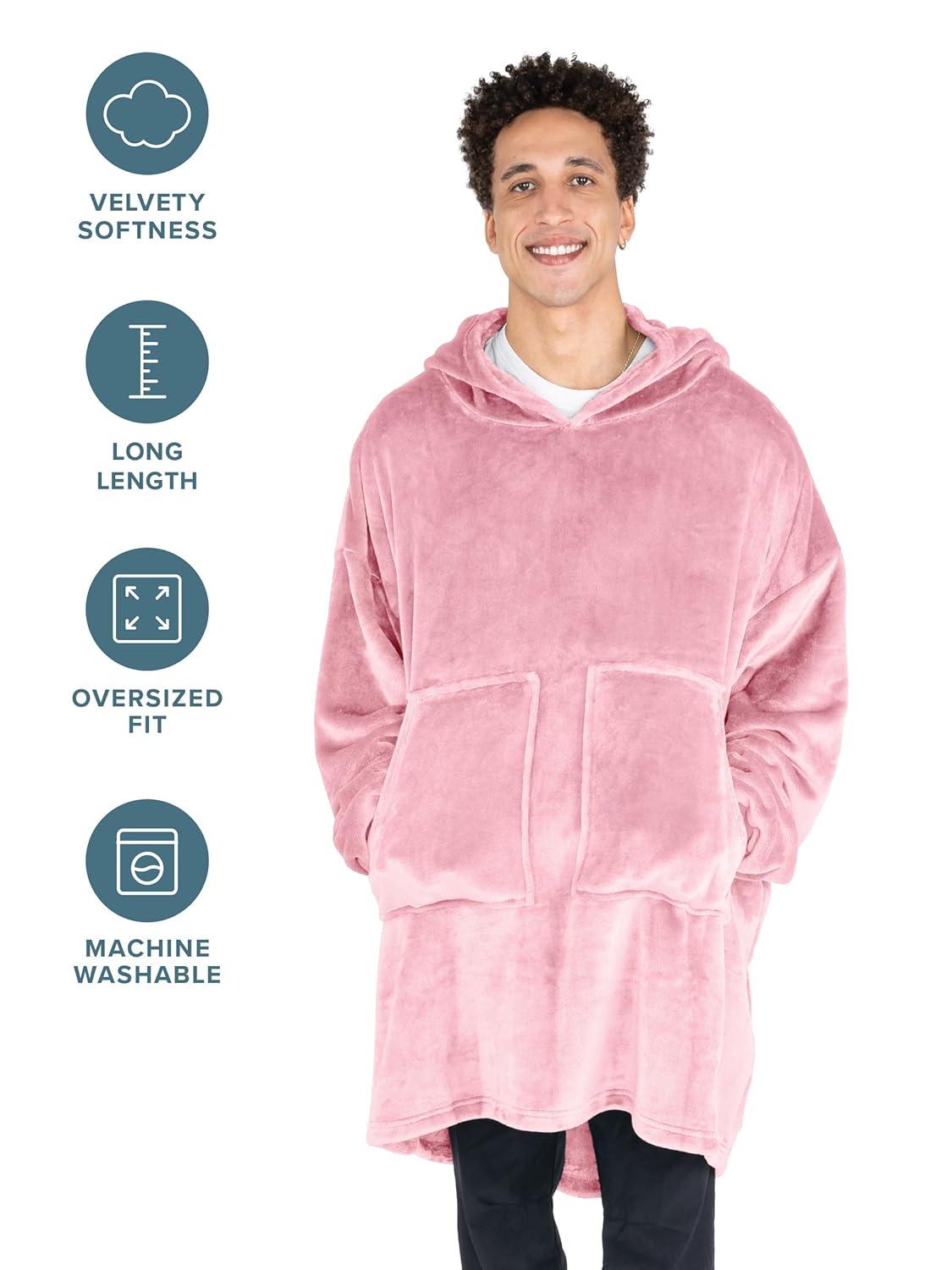 imageBare Home Long Length Microplush Wearable Blanket with Side Pockets  Soft and Plush  Warm and Cozy  Adult ampamp Kid Sizes Kids Light PinkLight Pink