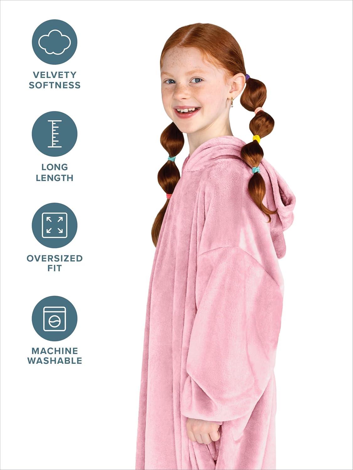 imageBare Home Long Length Microplush Wearable Blanket with Side Pockets  Soft and Plush  Warm and Cozy  Adult ampamp Kid Sizes Kids Light PinkLight Pink