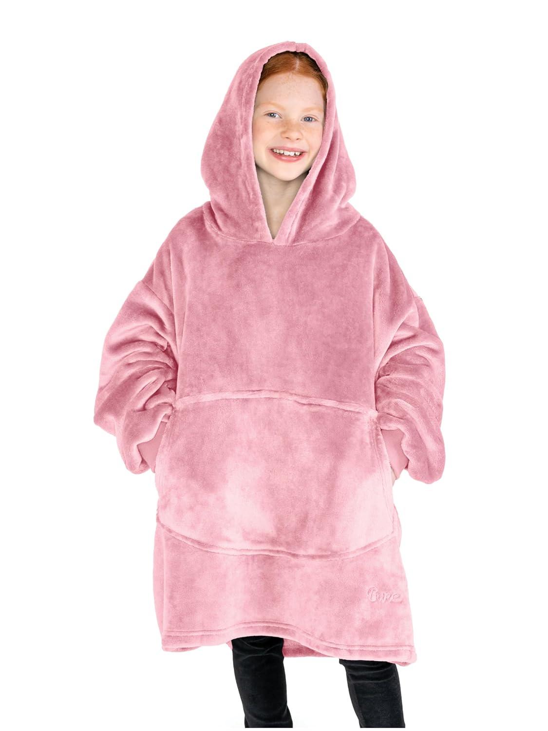imageBare Home Long Length Microplush Wearable Blanket with Side Pockets  Soft and Plush  Warm and Cozy  Adult ampamp Kid Sizes Kids Light PinkLight Pink