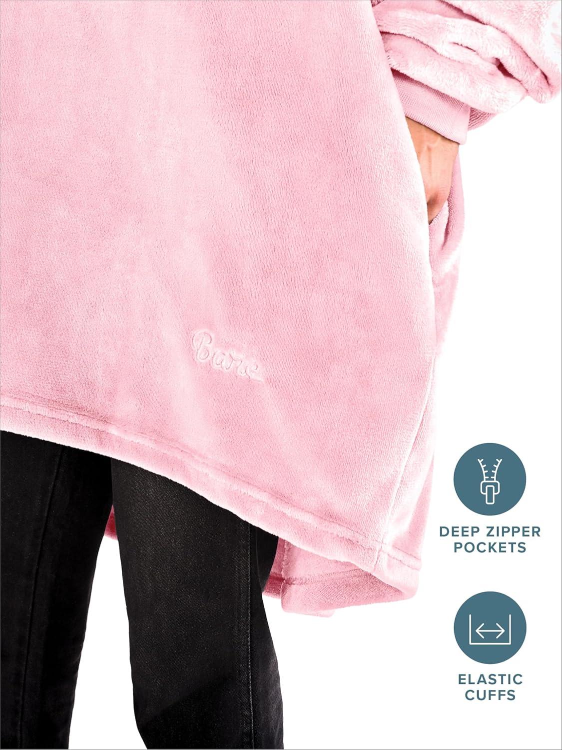 imageBare Home Long Length Microplush Wearable Blanket with Side Pockets  Soft and Plush  Warm and Cozy  Adult ampamp Kid Sizes Kids Light PinkLight Pink