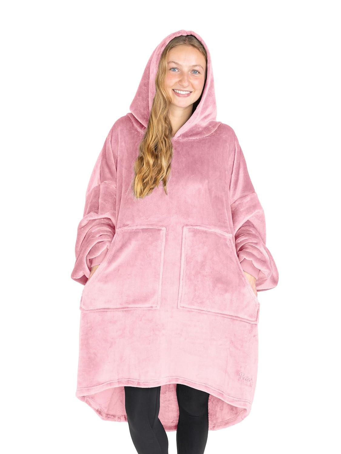 imageBare Home Long Length Microplush Wearable Blanket with Side Pockets  Soft and Plush  Warm and Cozy  Adult ampamp Kid Sizes Kids Light PinkLight Pink