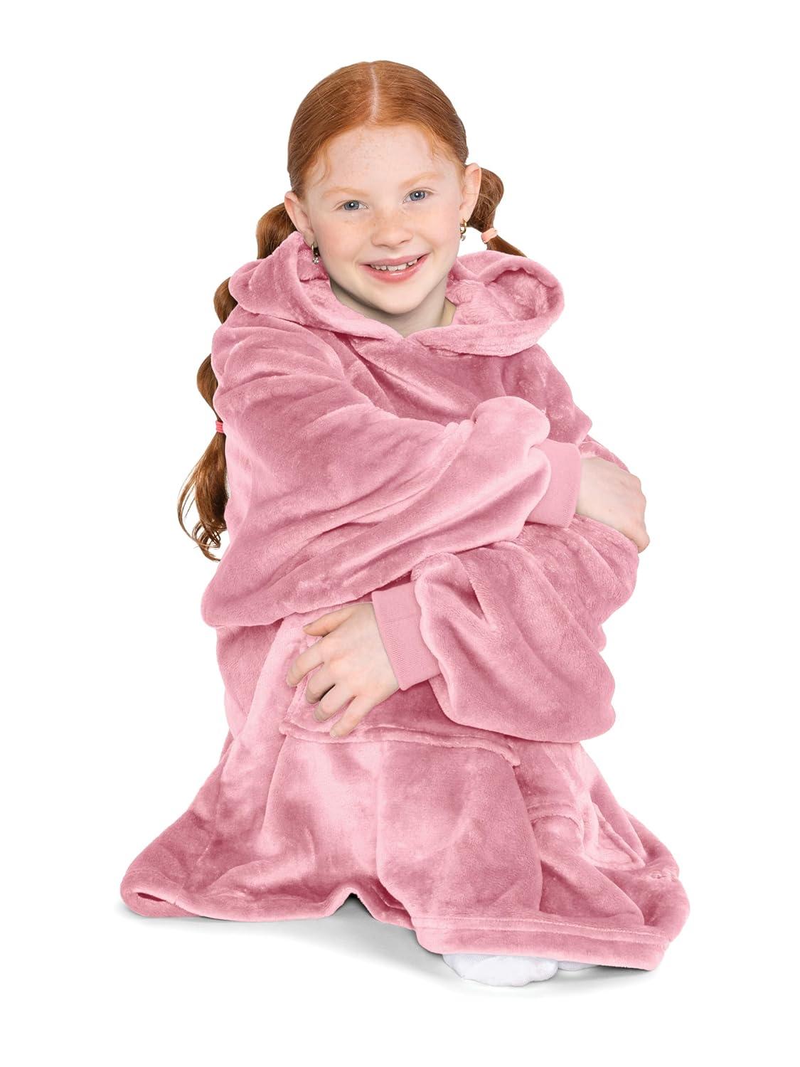 imageBare Home Long Length Microplush Wearable Blanket with Side Pockets  Soft and Plush  Warm and Cozy  Adult ampamp Kid Sizes Kids Light PinkLight Pink