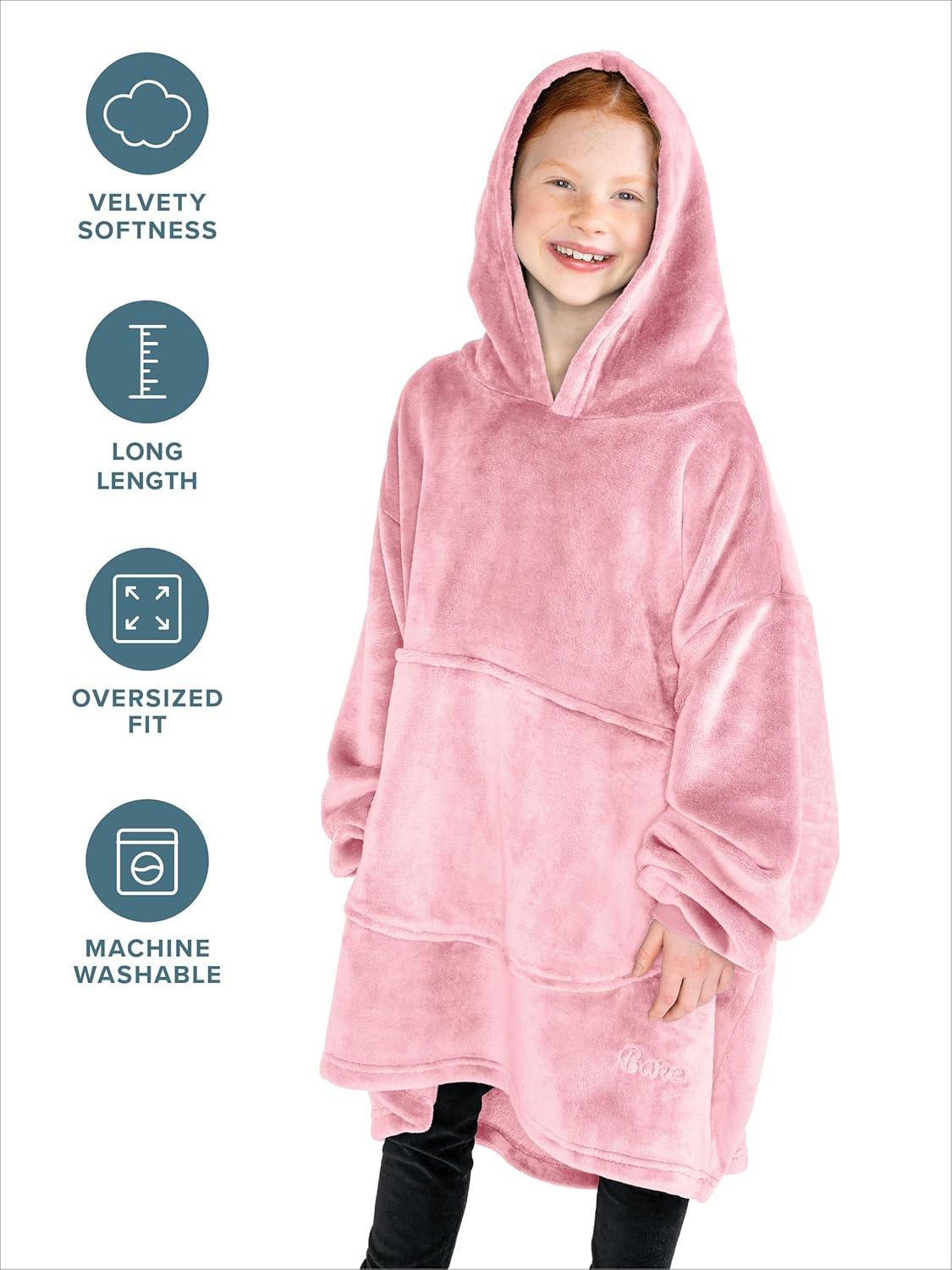 imageBare Home Long Length Microplush Wearable Blanket with Side Pockets  Soft and Plush  Warm and Cozy  Adult ampamp Kid Sizes Kids Light PinkLight Pink