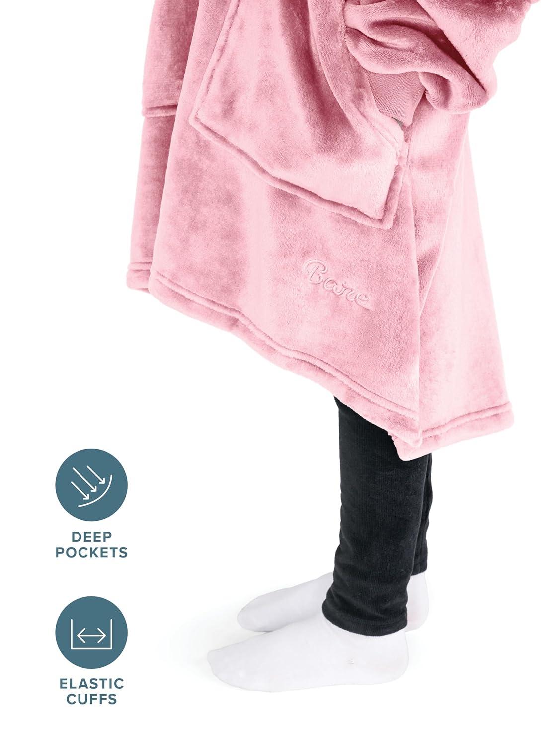 imageBare Home Long Length Microplush Wearable Blanket with Side Pockets  Soft and Plush  Warm and Cozy  Adult ampamp Kid Sizes Kids Light PinkLight Pink