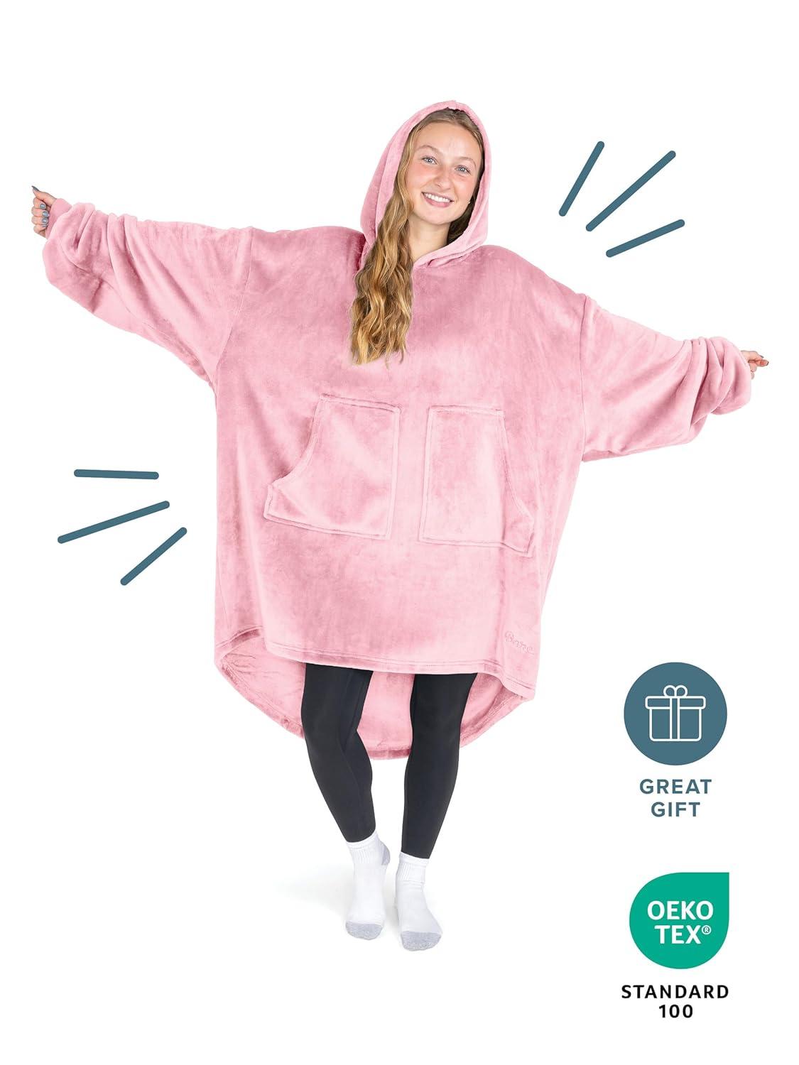 imageBare Home Long Length Microplush Wearable Blanket with Side Pockets  Soft and Plush  Warm and Cozy  Adult ampamp Kid Sizes Kids Light PinkLight Pink