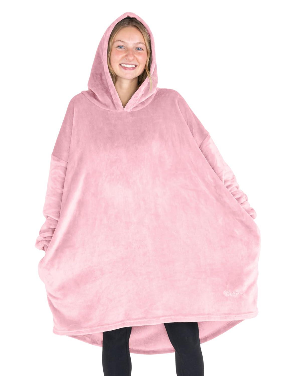 imageBare Home Long Length Microplush Wearable Blanket with Side Pockets  Soft and Plush  Warm and Cozy  Adult ampamp Kid Sizes Kids Light PinkLight Pink