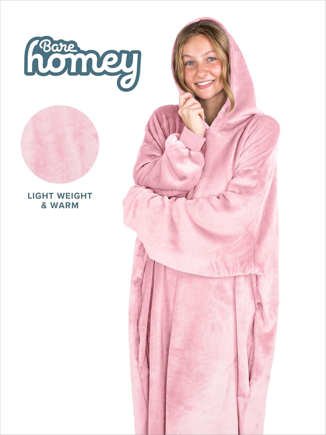 imageBare Home Long Length Microplush Wearable Blanket with Side Pockets  Soft and Plush  Warm and Cozy  Adult ampamp Kid Sizes Kids Light PinkLight Pink